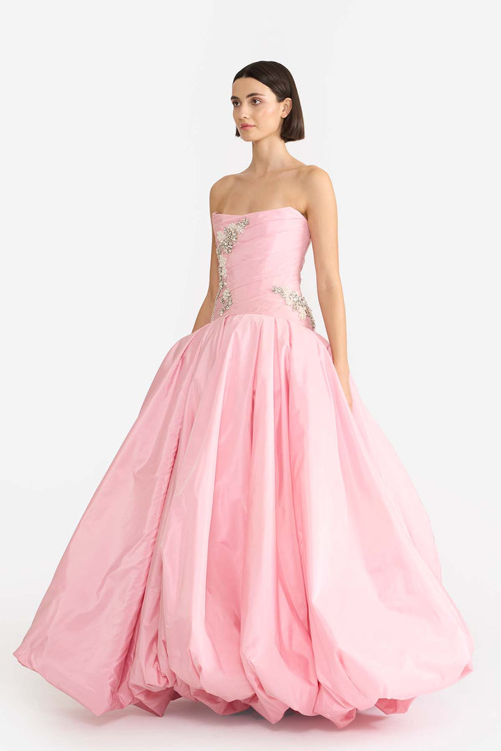 EMBELLISHED DRAPED GOWN WITH BALLOON HEM