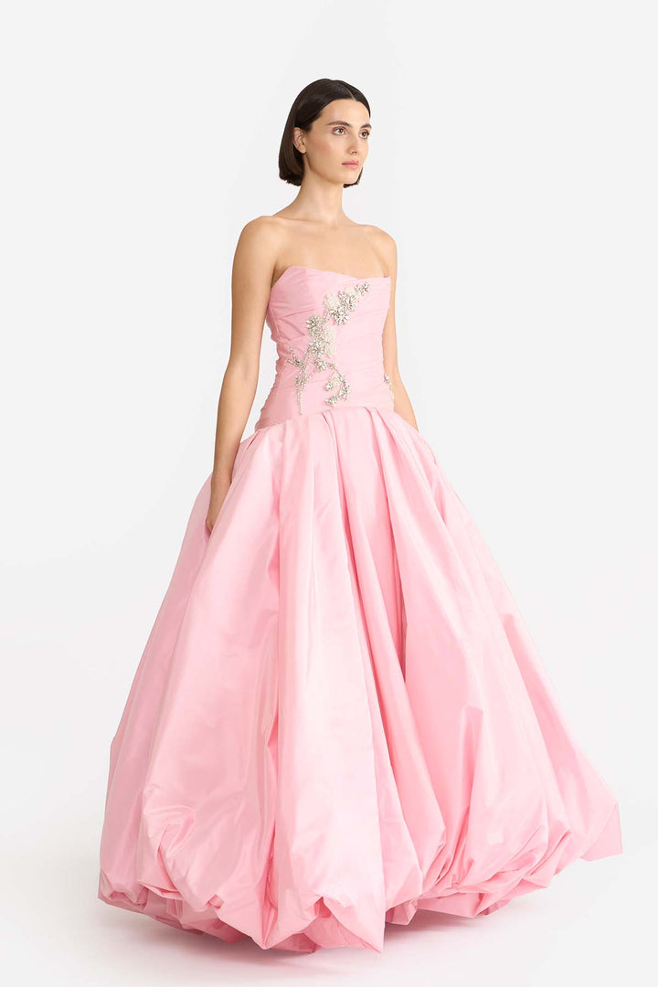 EMBELLISHED DRAPED GOWN WITH BALLOON HEM