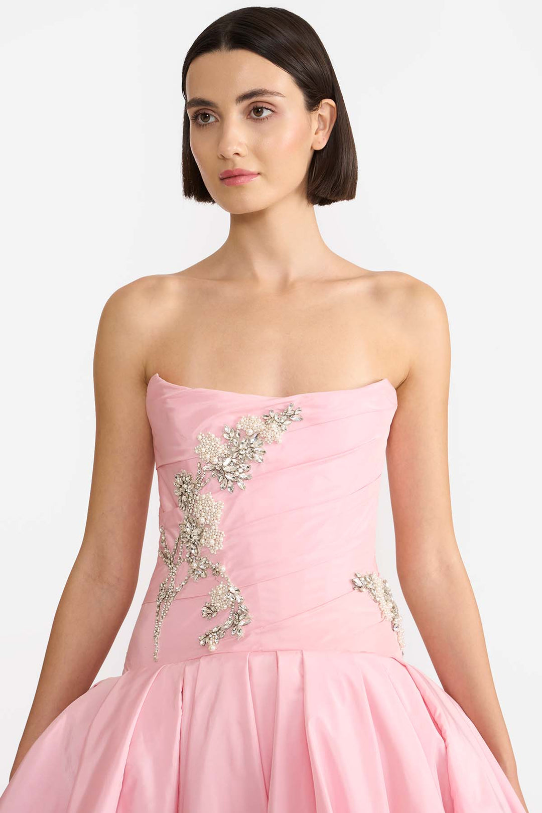 EMBELLISHED DRAPED GOWN WITH BALLOON HEM