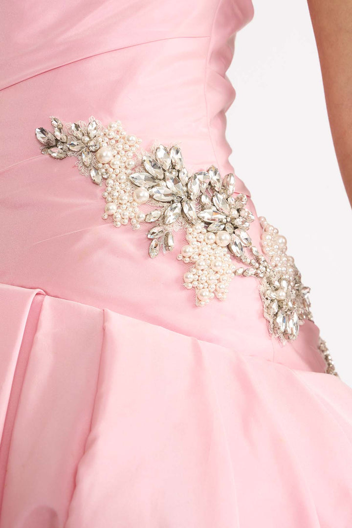 EMBELLISHED DRAPED GOWN WITH BALLOON HEM