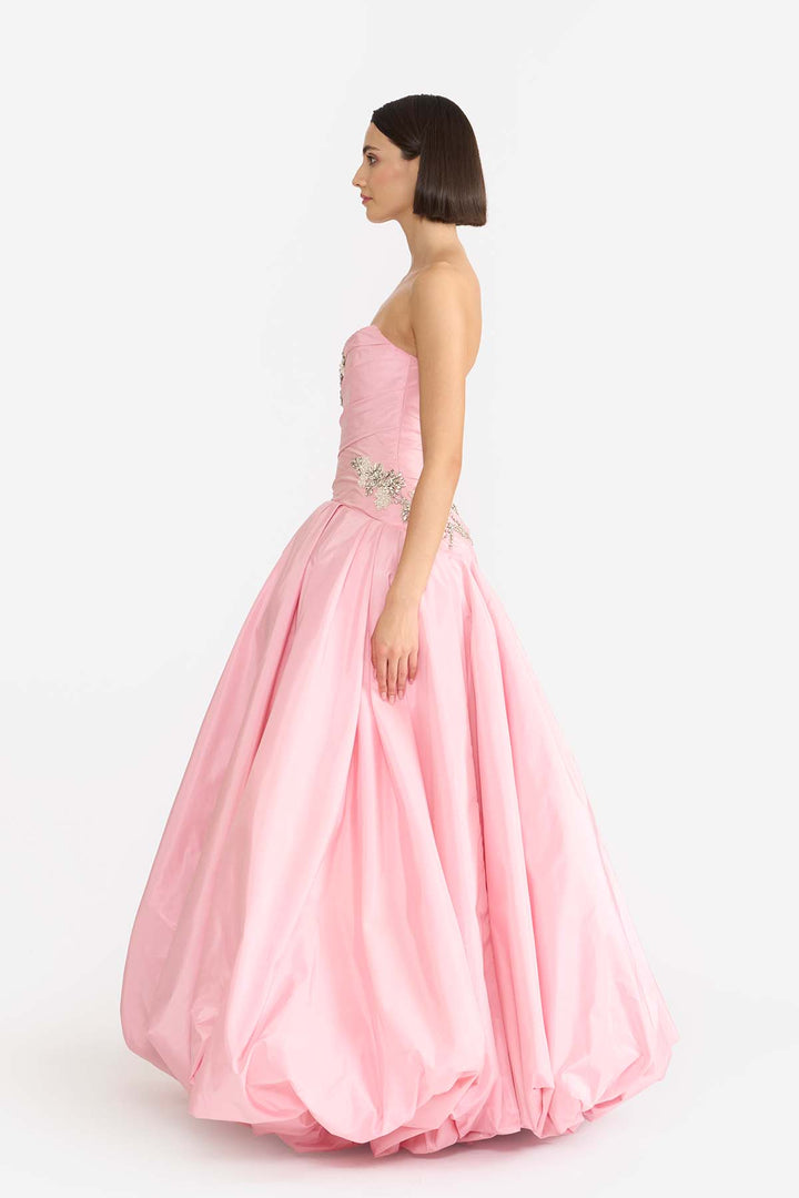 EMBELLISHED DRAPED GOWN WITH BALLOON HEM