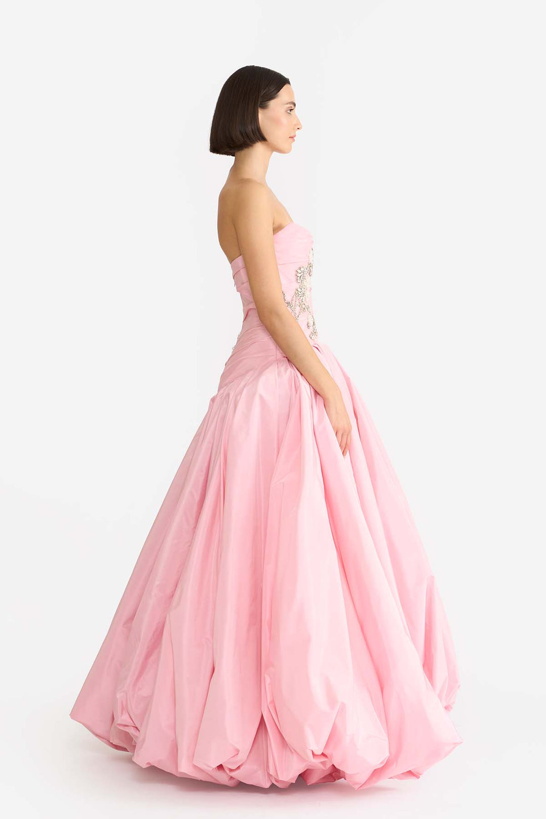 EMBELLISHED DRAPED GOWN WITH BALLOON HEM