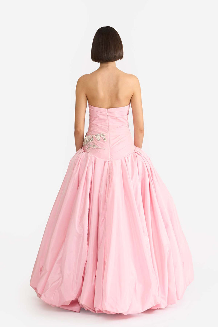 EMBELLISHED DRAPED GOWN WITH BALLOON HEM
