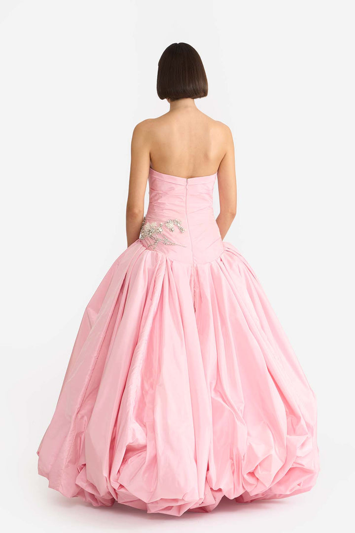 EMBELLISHED DRAPED GOWN WITH BALLOON HEM