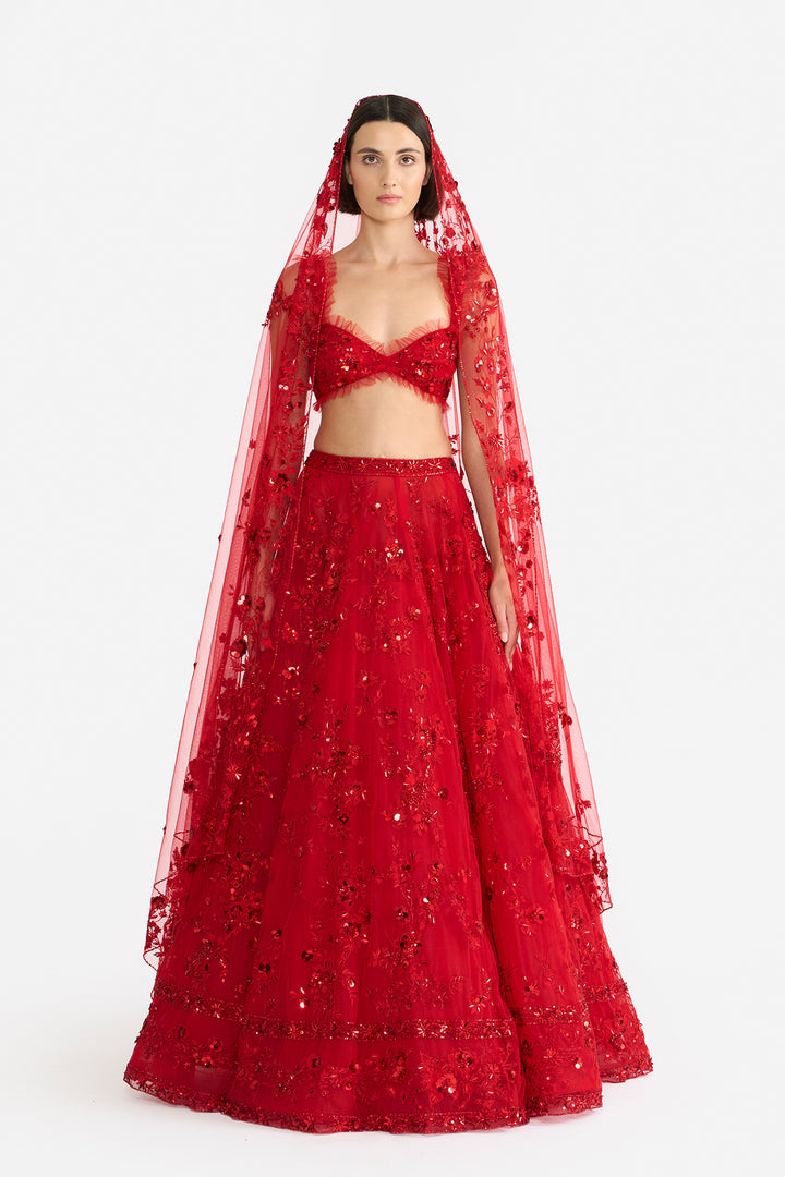 Crimson rose Lehanga