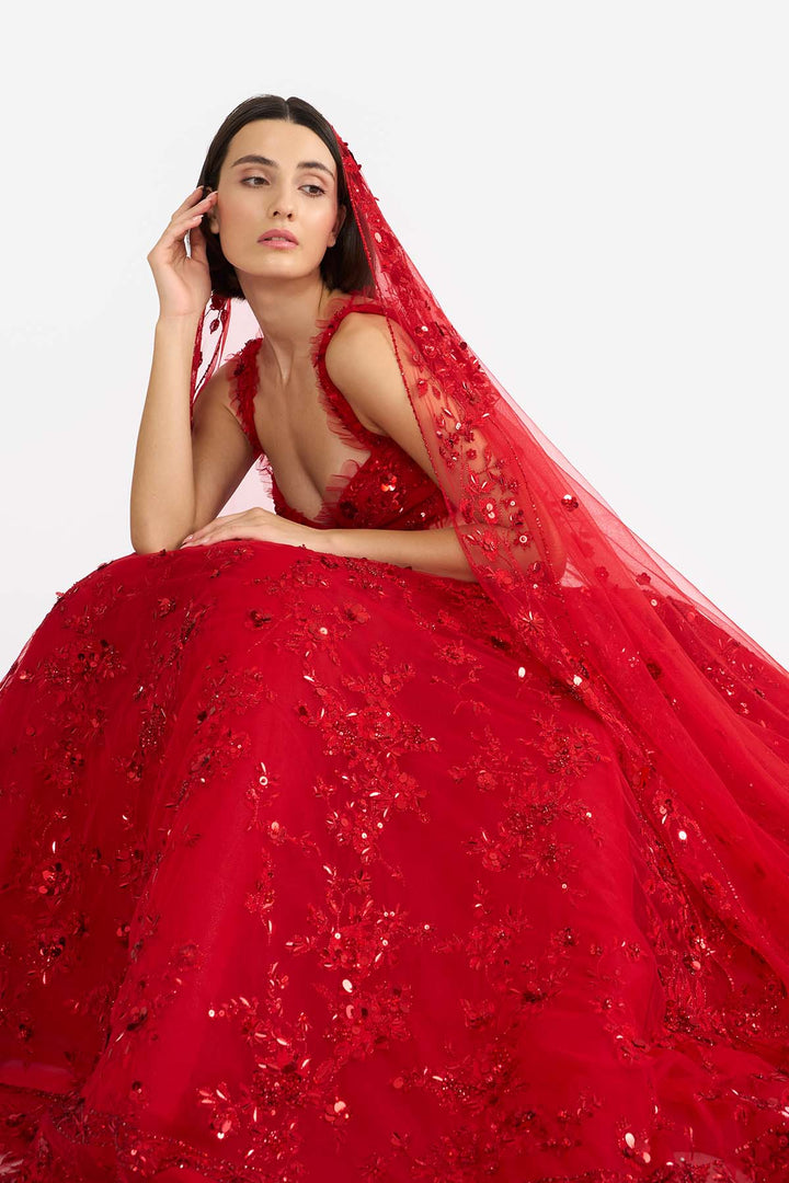 Crimson rose Lehanga