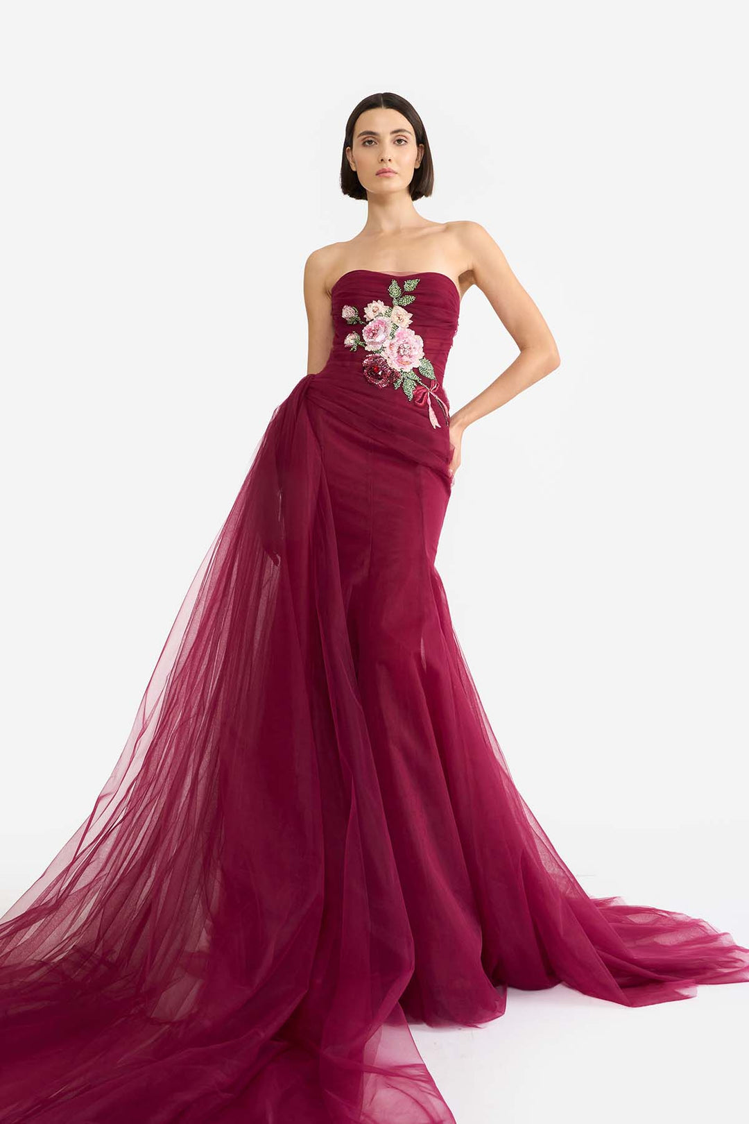 DRAPED STRAPLESS MERMAID GOWN