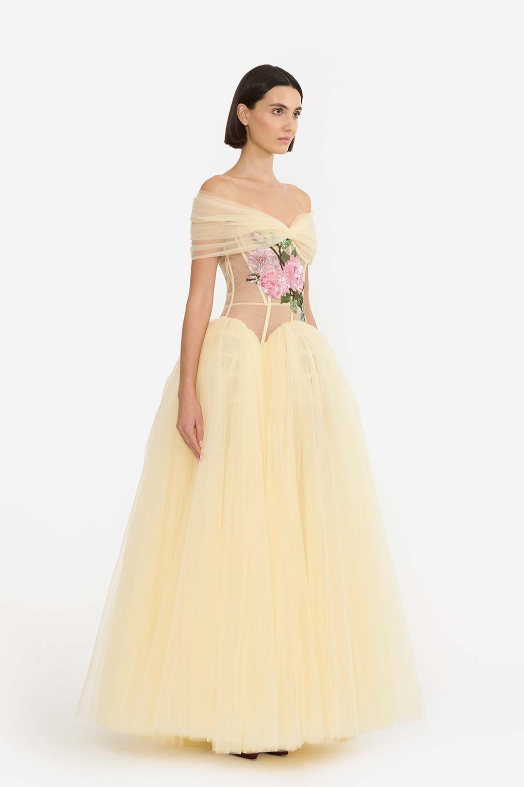 BOW DRAPED CORSETED MAXI DRESS