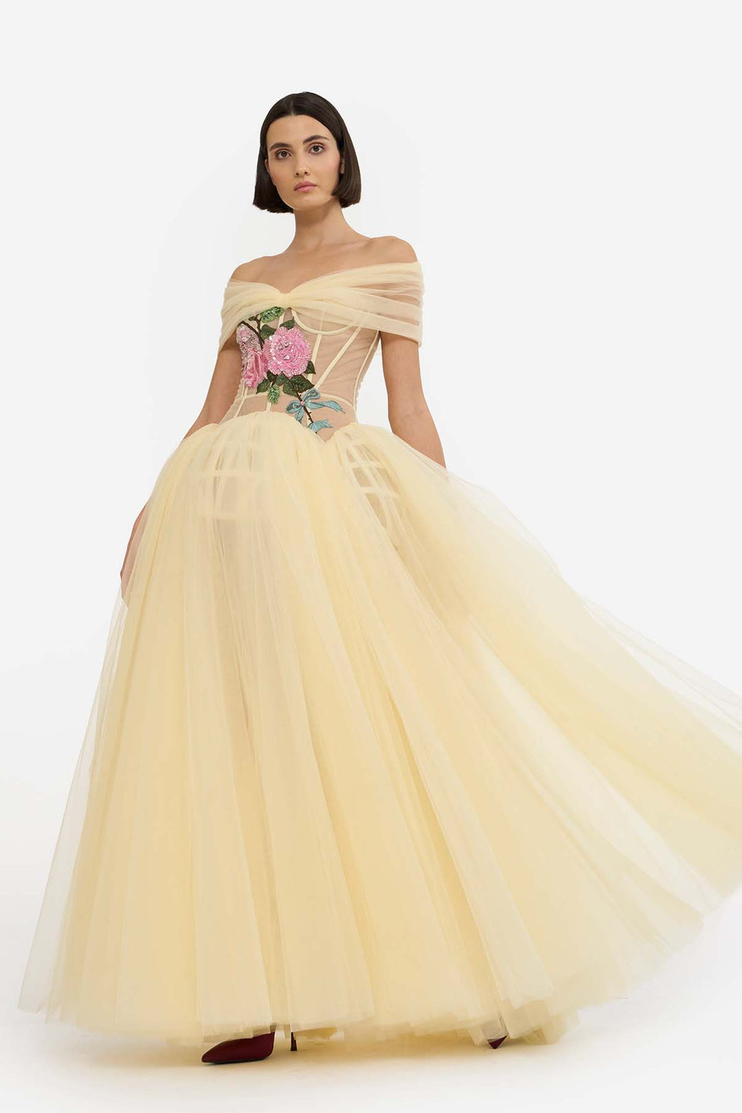 BOW DRAPED CORSETED MAXI DRESS