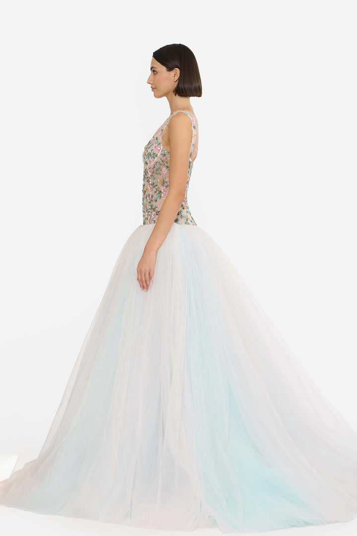 EMBELLISHED DROP WAISTED GOWN