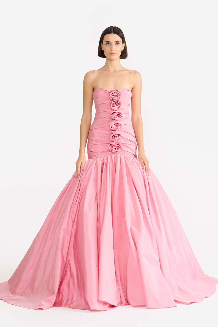 DRAPED ROSETTE GOWN