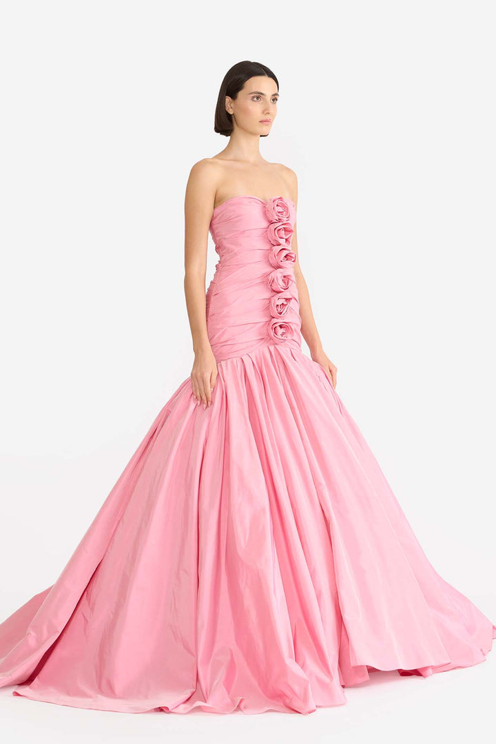DRAPED ROSETTE GOWN