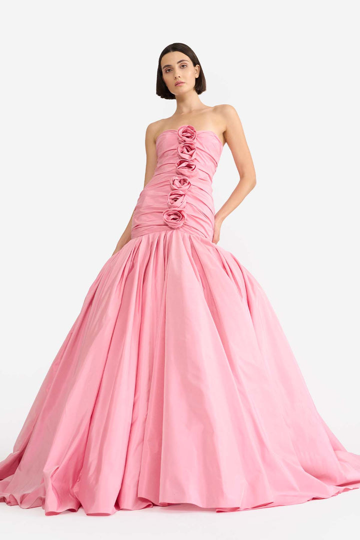 DRAPED ROSETTE GOWN