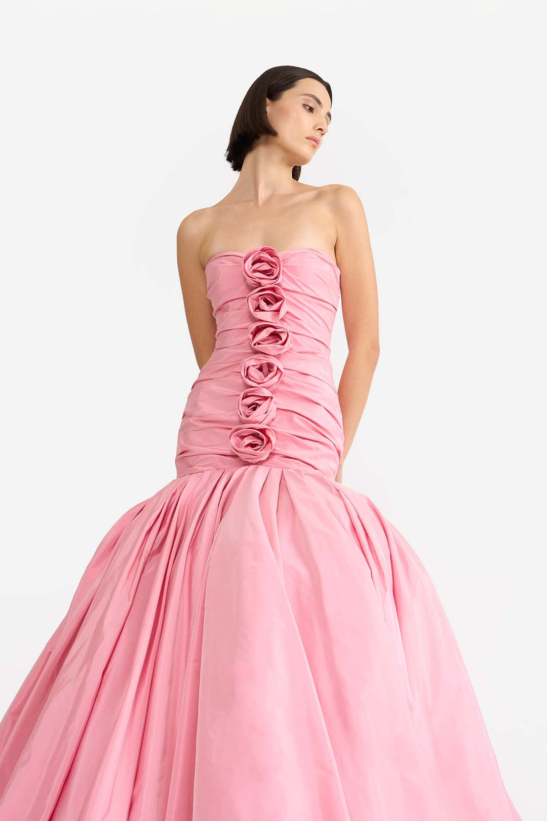 DRAPED ROSETTE GOWN
