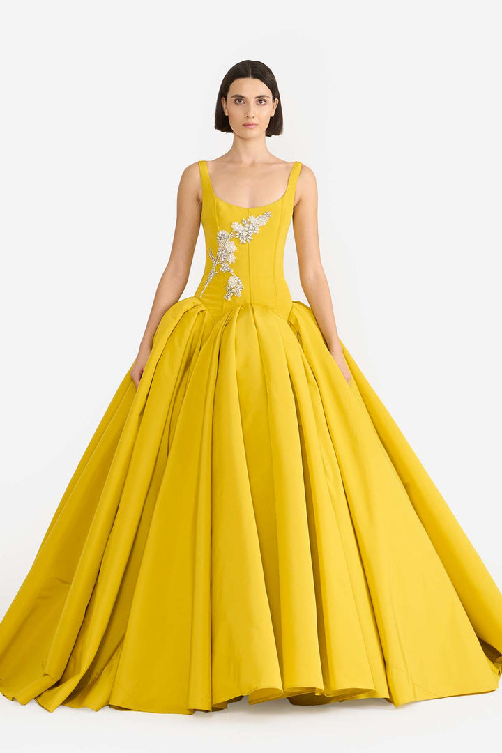 SCALLOP WAISTED SCOOP NECK GOWN