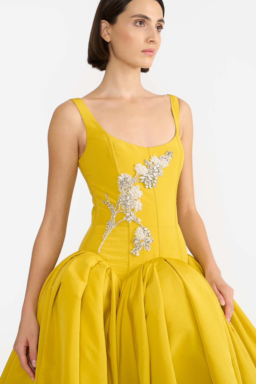 SCALLOP WAISTED SCOOP NECK GOWN