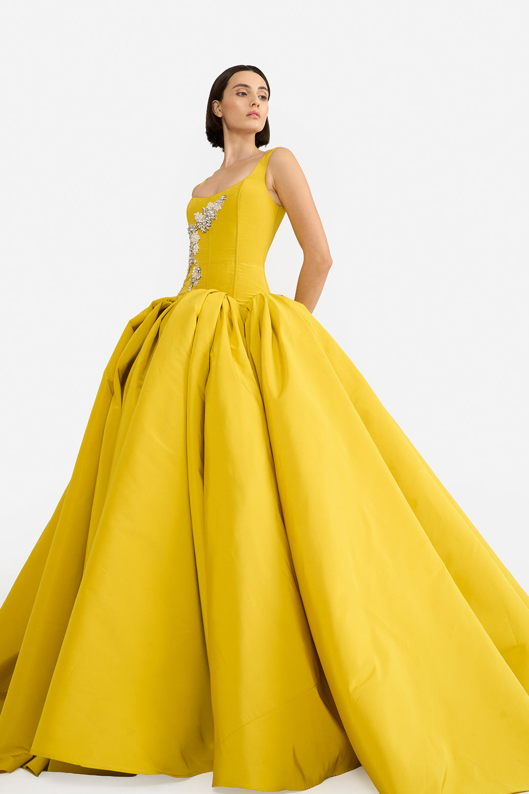 SCALLOP WAISTED SCOOP NECK GOWN