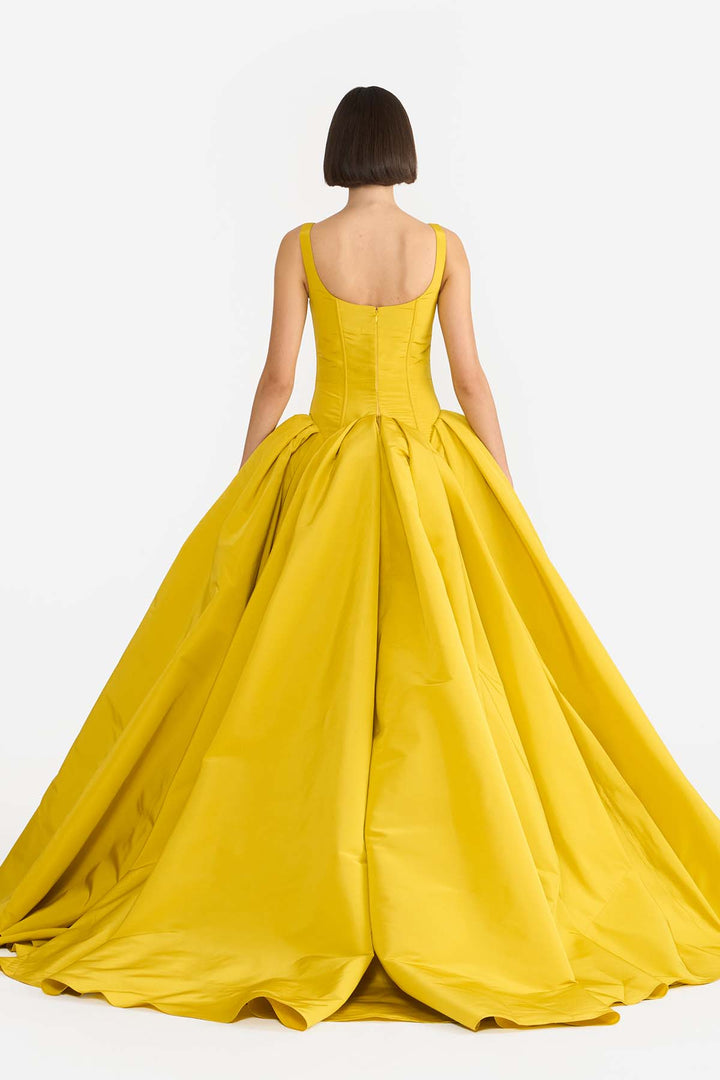 SCALLOP WAISTED SCOOP NECK GOWN