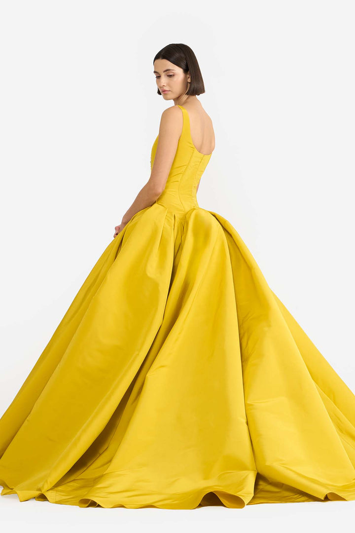 SCALLOP WAISTED SCOOP NECK GOWN