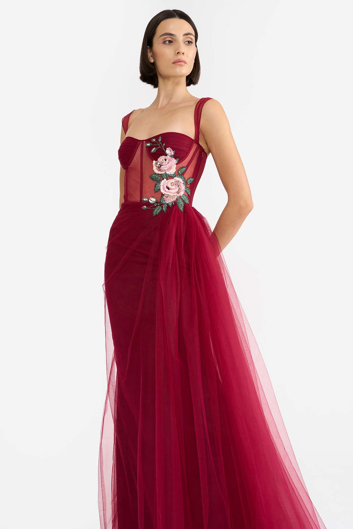 CORSETED SAREE DRAPED GOWN