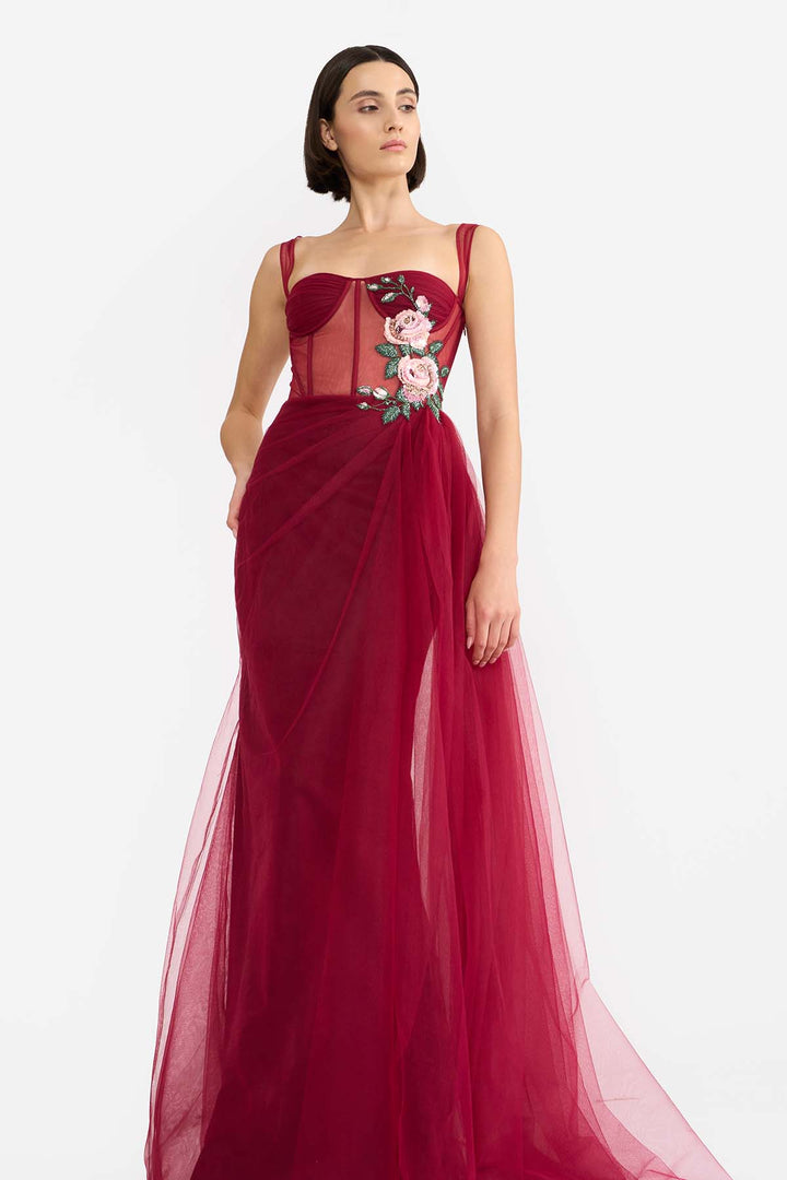 CORSETED SAREE DRAPED GOWN