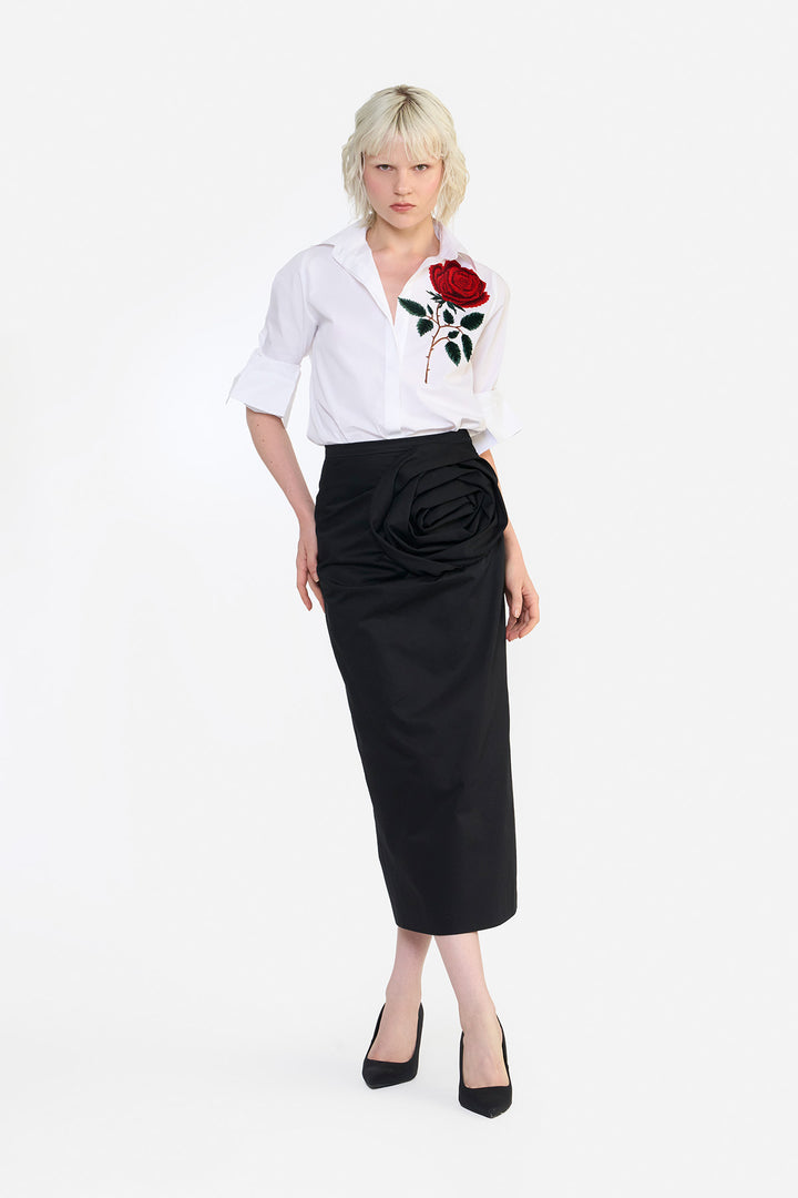 ROSETTE DRAPED COLUMN SKIRT