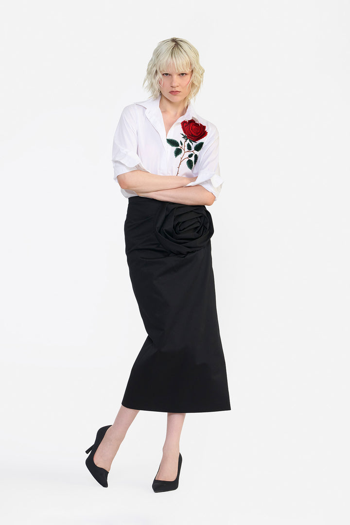 ROSETTE DRAPED COLUMN SKIRT