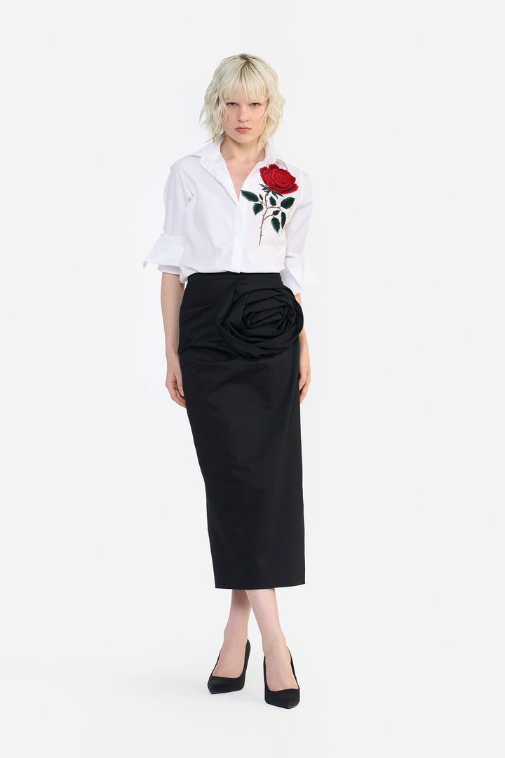 ROSETTE DRAPED COLUMN SKIRT