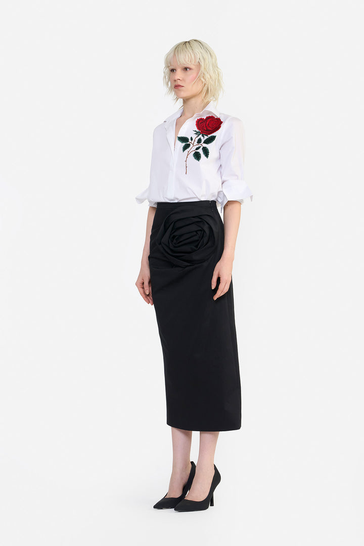 ROSETTE DRAPED COLUMN SKIRT