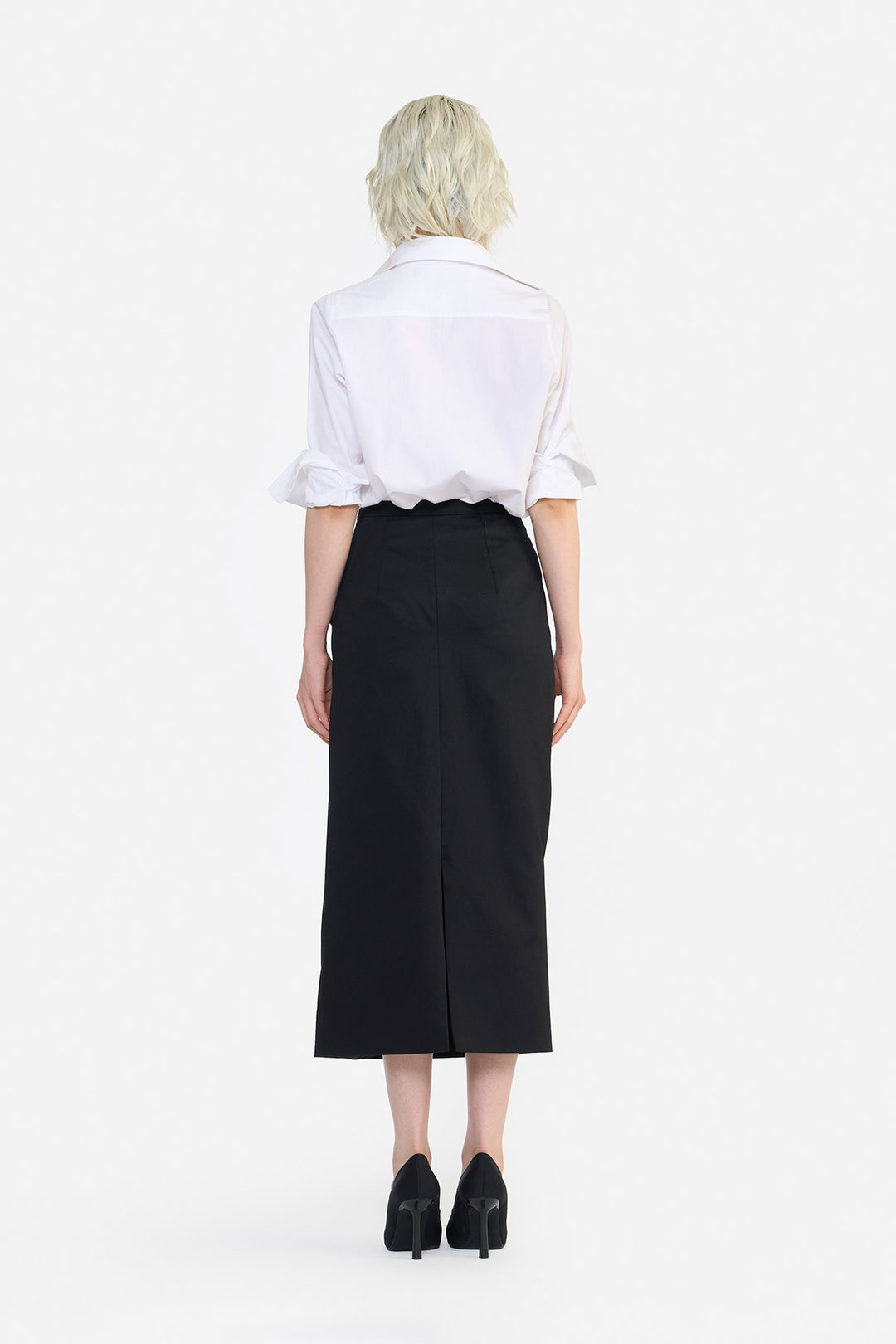 ROSETTE DRAPED COLUMN SKIRT