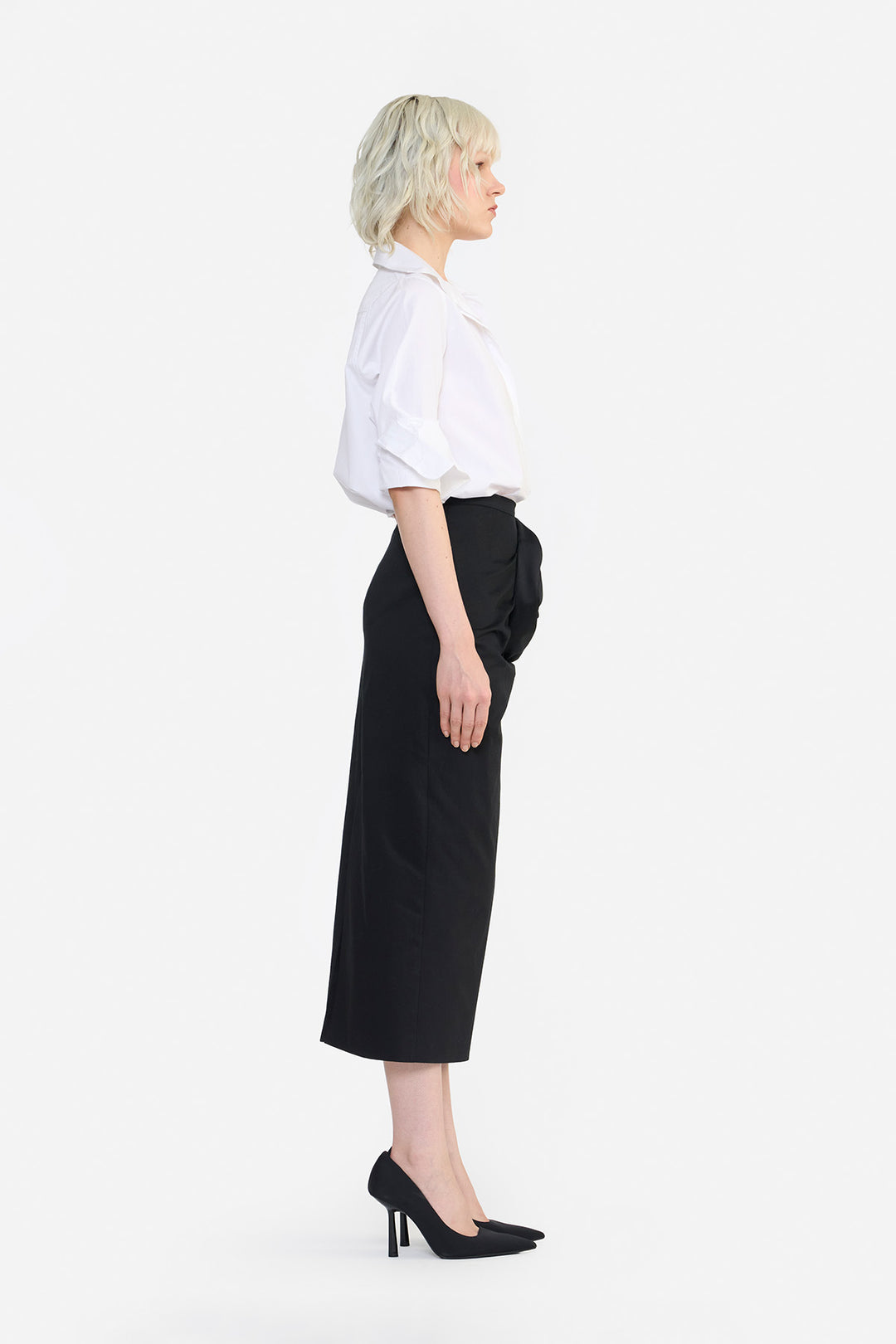ROSETTE DRAPED COLUMN SKIRT