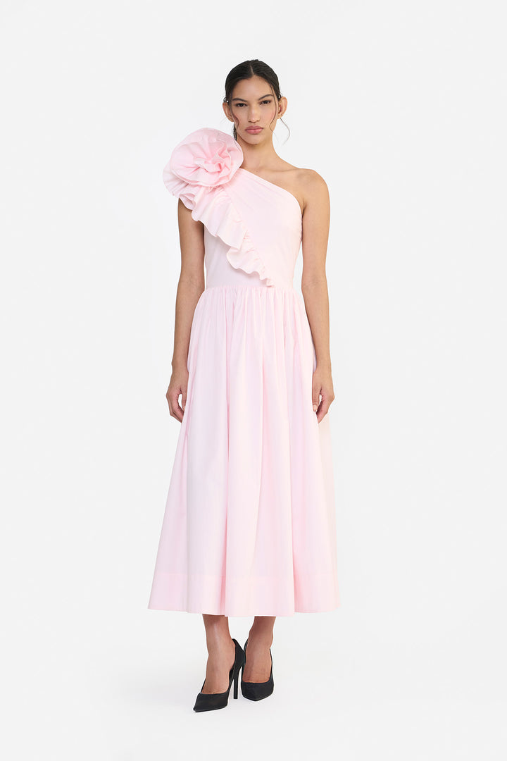 ONE SHOULDER RUFFLE MIDI