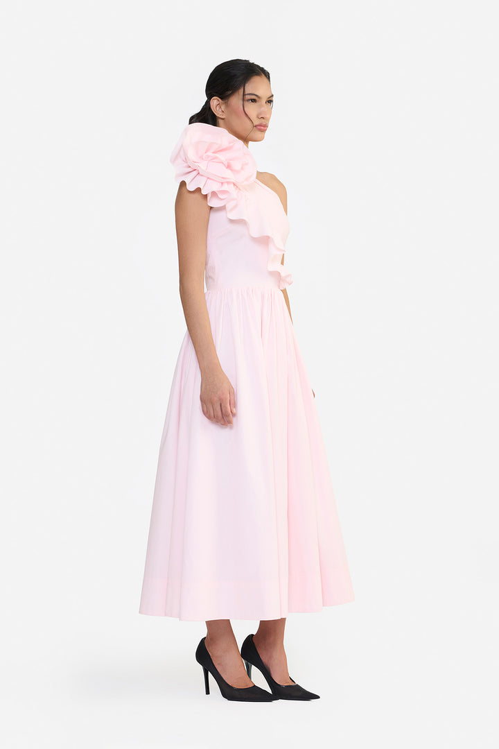 ONE SHOULDER RUFFLE MIDI