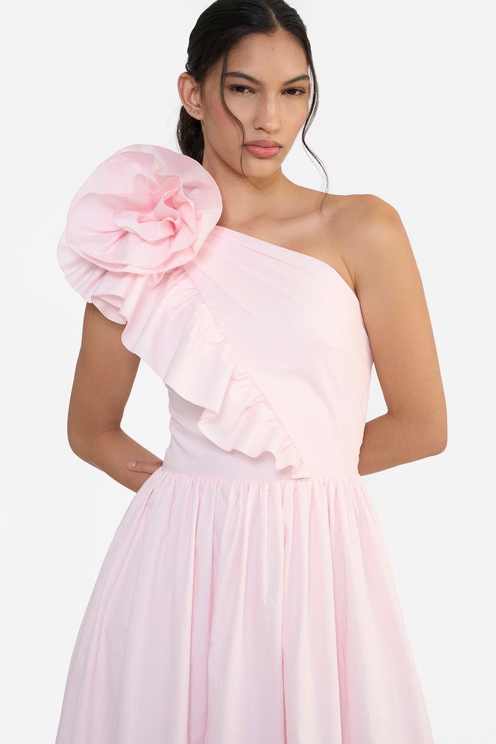 ONE SHOULDER RUFFLE MIDI