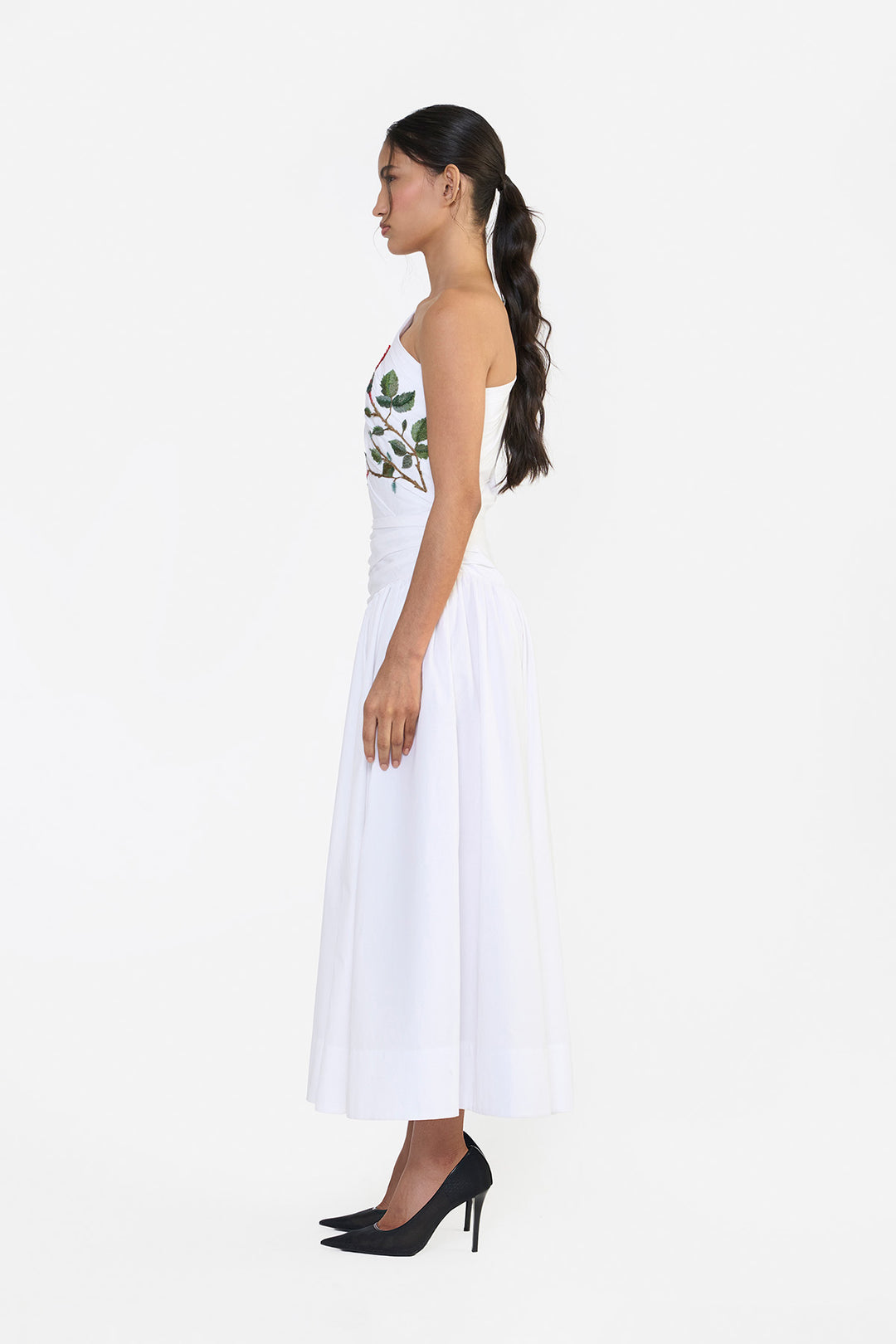 ONE SHOULDER DRAPED MIDI