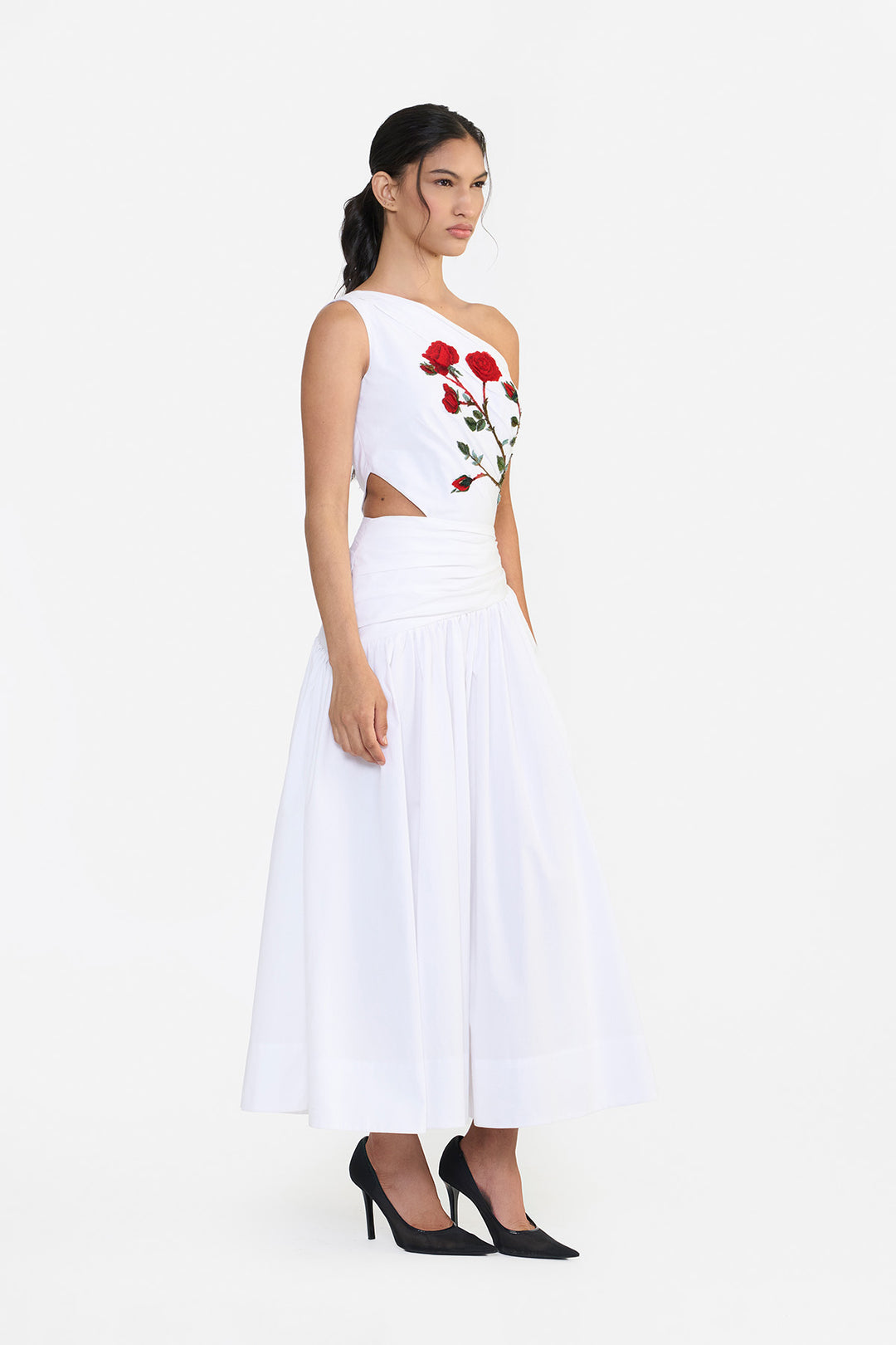 ONE SHOULDER DRAPED MIDI