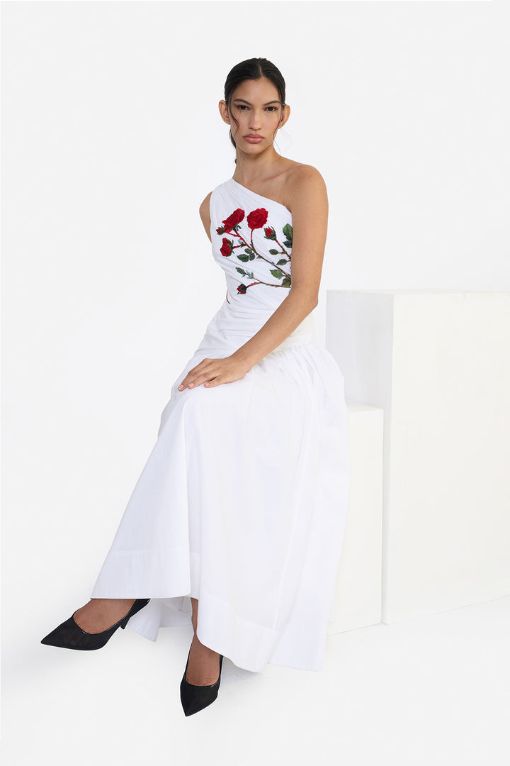ONE SHOULDER DRAPED MIDI