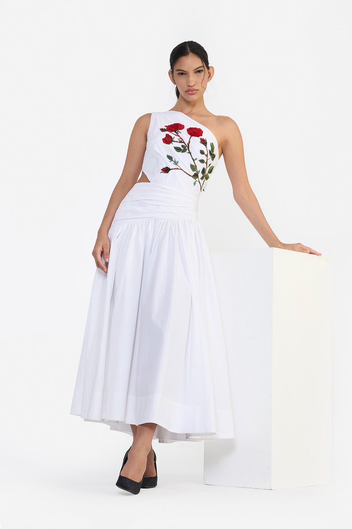 ONE SHOULDER DRAPED MIDI