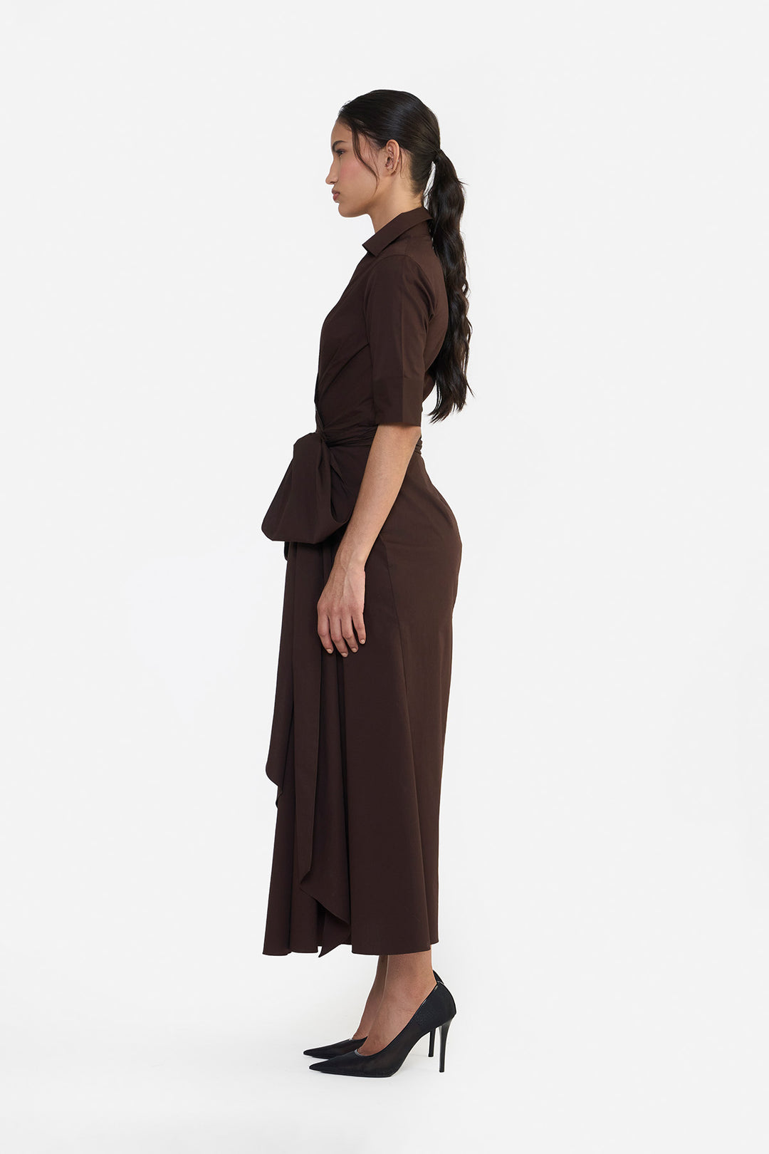 SHIRT DRESS WITH DRAPED HEM