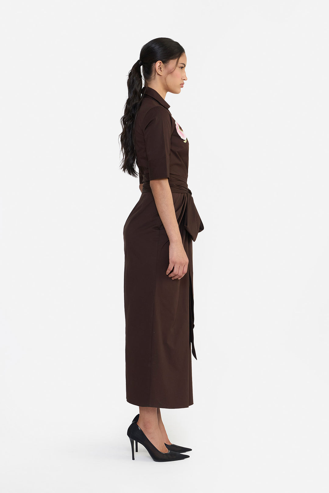 SHIRT DRESS WITH DRAPED HEM