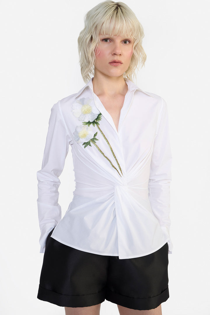 TWISTED DRAPE EMBROIDERED SHIRT