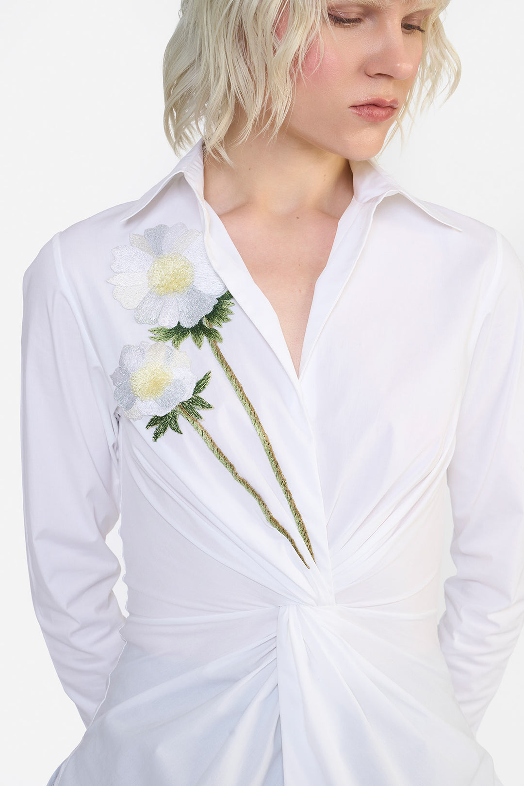TWISTED DRAPE EMBROIDERED SHIRT