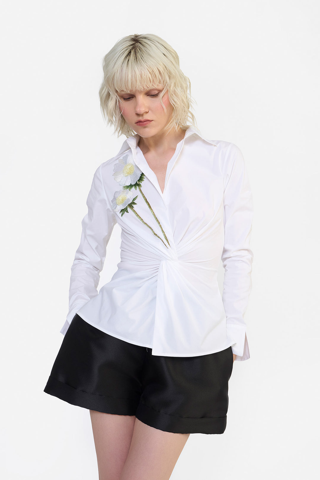 TWISTED DRAPE EMBROIDERED SHIRT