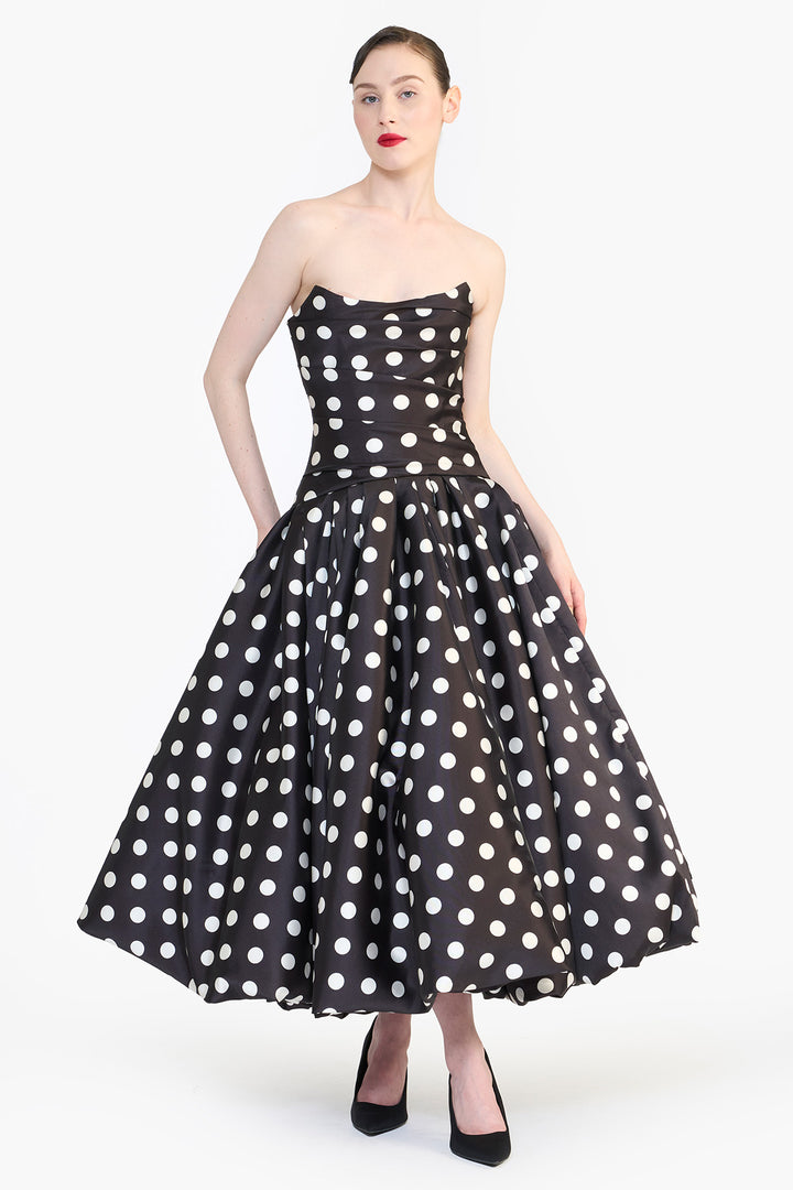 STRAPLESS DRAPED BALLOON MIDI