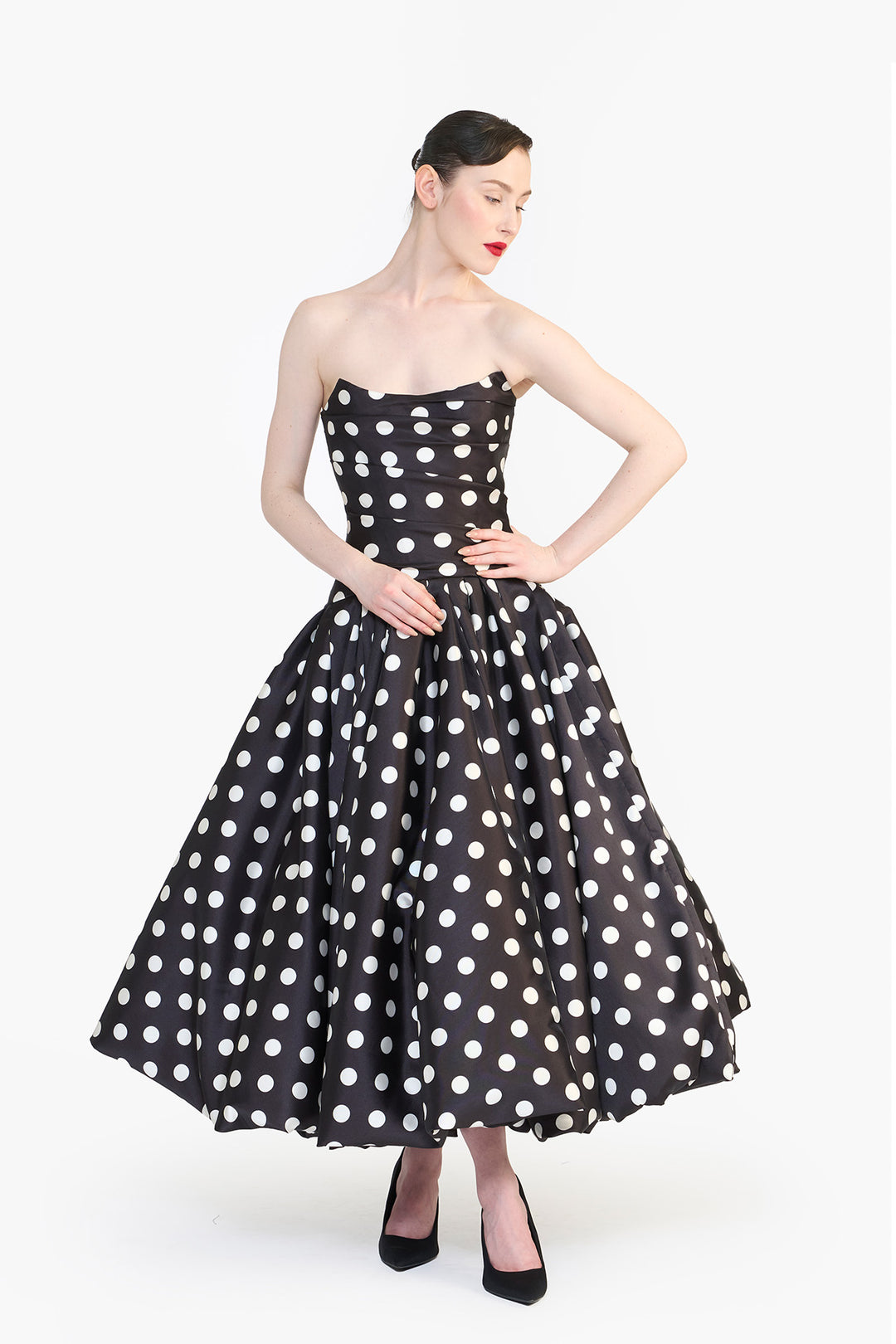 STRAPLESS DRAPED BALLOON MIDI