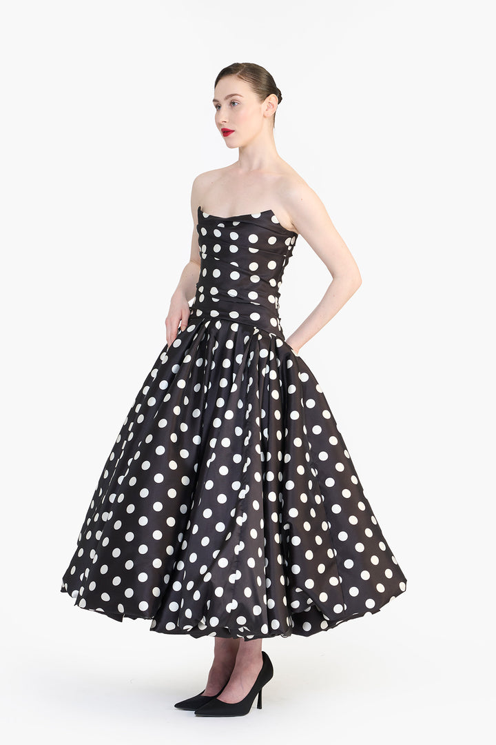 STRAPLESS DRAPED BALLOON MIDI
