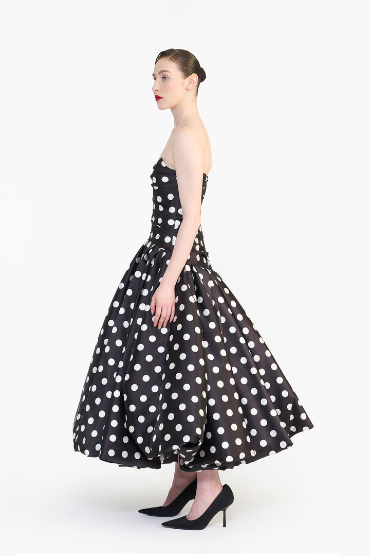 STRAPLESS DRAPED BALLOON MIDI