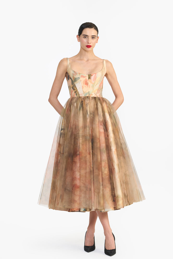 PANELLED CORSETED MIDI
