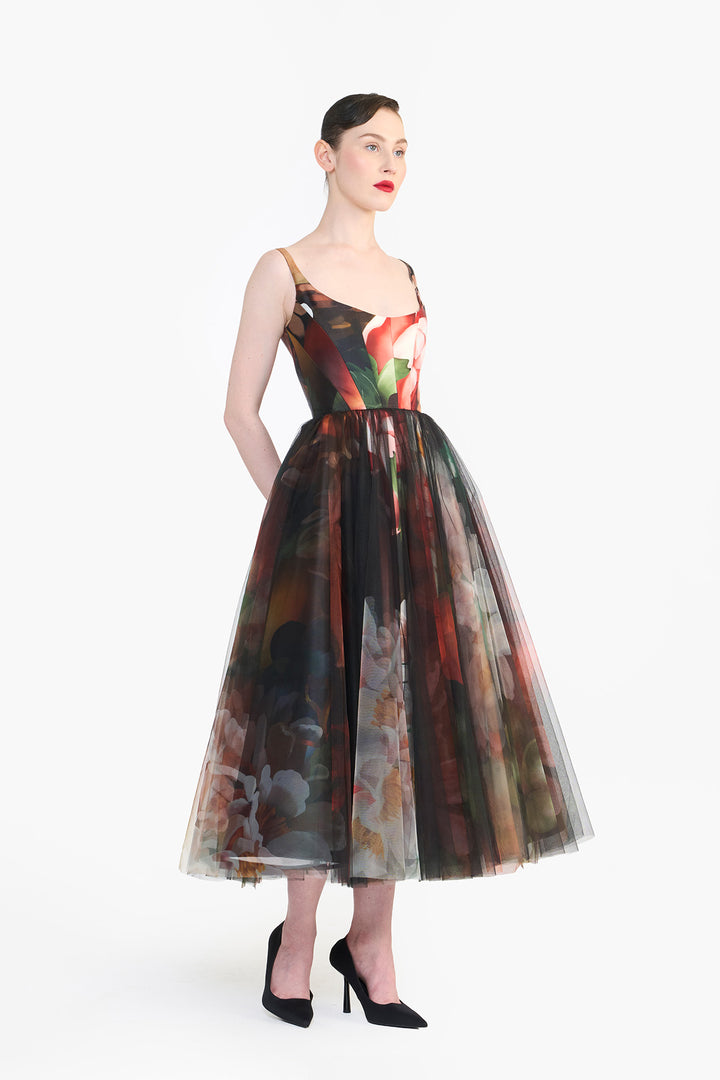 PANELLED CORSETED MIDI