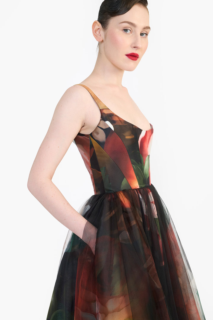 PANELLED CORSETED MIDI